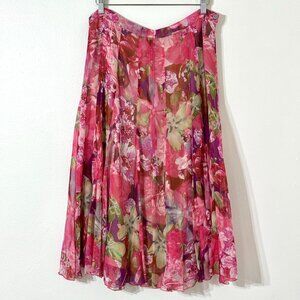 Jones New York Silk Chiffon Pink Floral Skirt 35"W Flowy Fairy Romantic Feminine